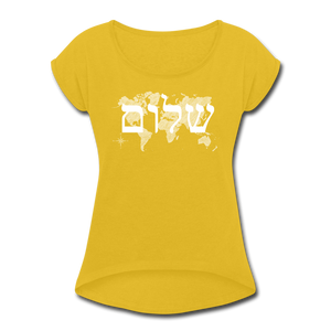 Peace on Earth - Women's Roll Cuff T-Shirt - mustard yellow