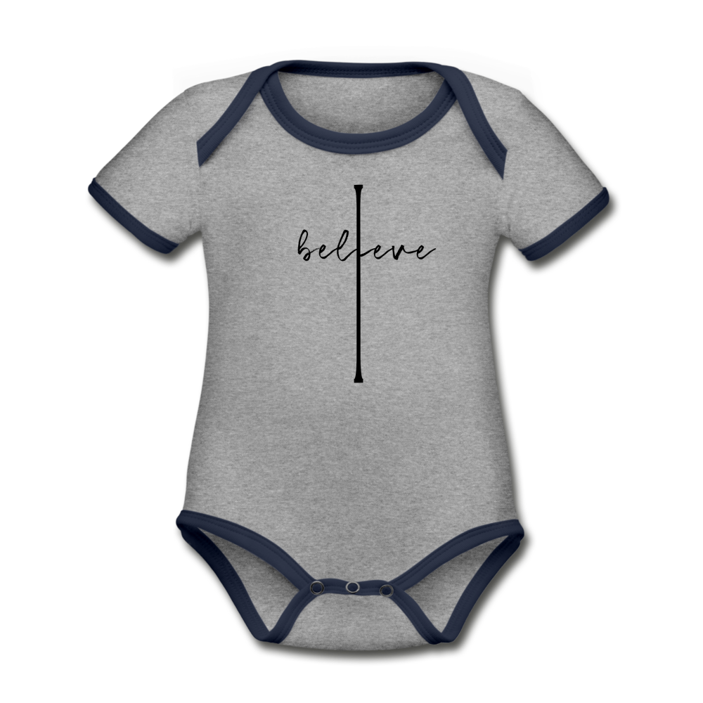 I Believe - Organic Contrast Short Sleeve Baby Bodysuit - heather gray/navy