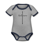 I Believe - Organic Contrast Short Sleeve Baby Bodysuit - heather gray/navy