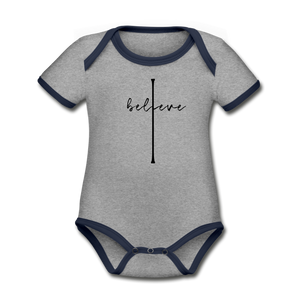 I Believe - Organic Contrast Short Sleeve Baby Bodysuit - heather gray/navy