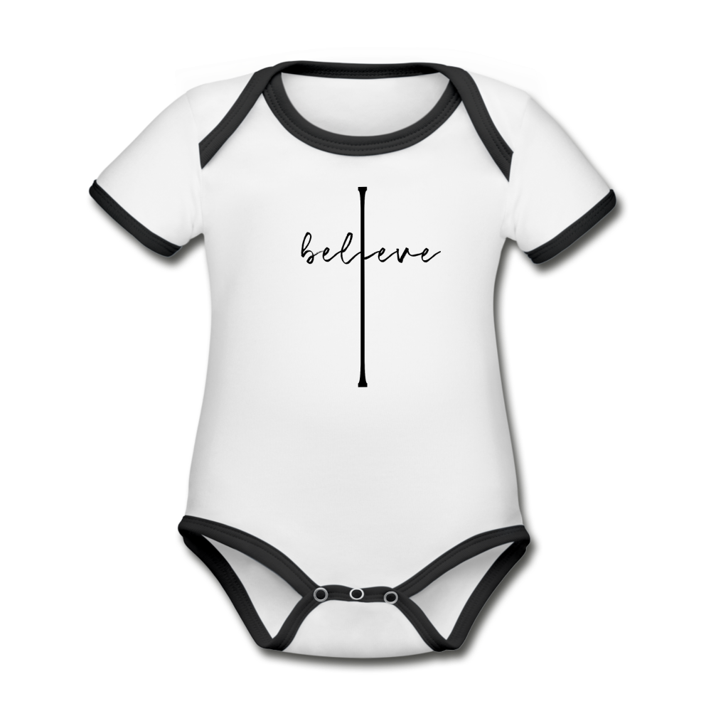 I Believe - Organic Contrast Short Sleeve Baby Bodysuit - white/black