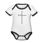 I Believe - Organic Contrast Short Sleeve Baby Bodysuit - white/black