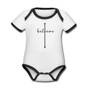 I Believe - Organic Contrast Short Sleeve Baby Bodysuit - white/black
