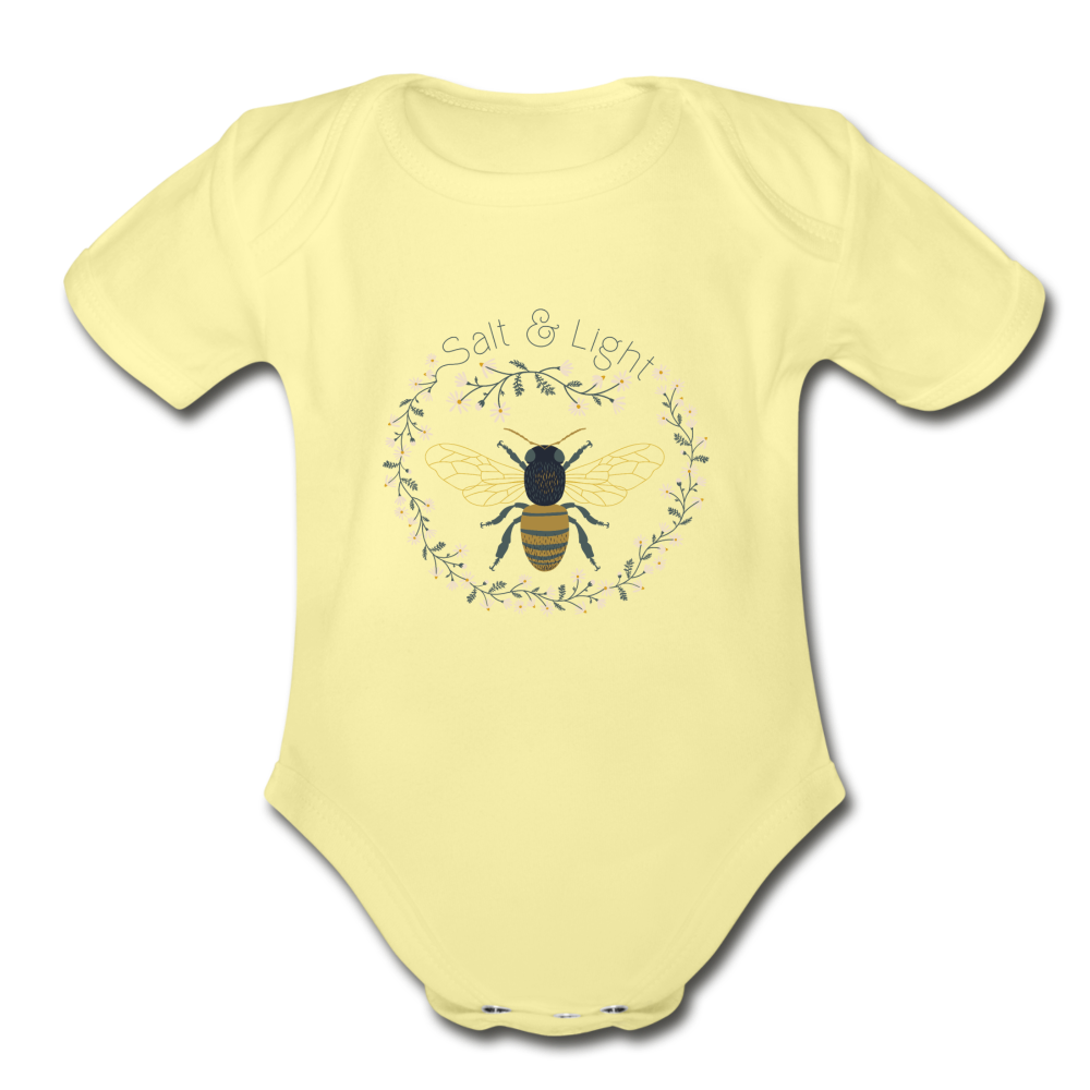 Bee Salt & Light - Organic Short Sleeve Baby Bodysuit - washed yellow