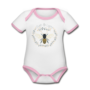 Bee Salt & Light - Organic Contrast Short Sleeve Baby Bodysuit - white/pink