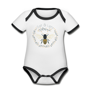 Bee Salt & Light - Organic Contrast Short Sleeve Baby Bodysuit - white/black