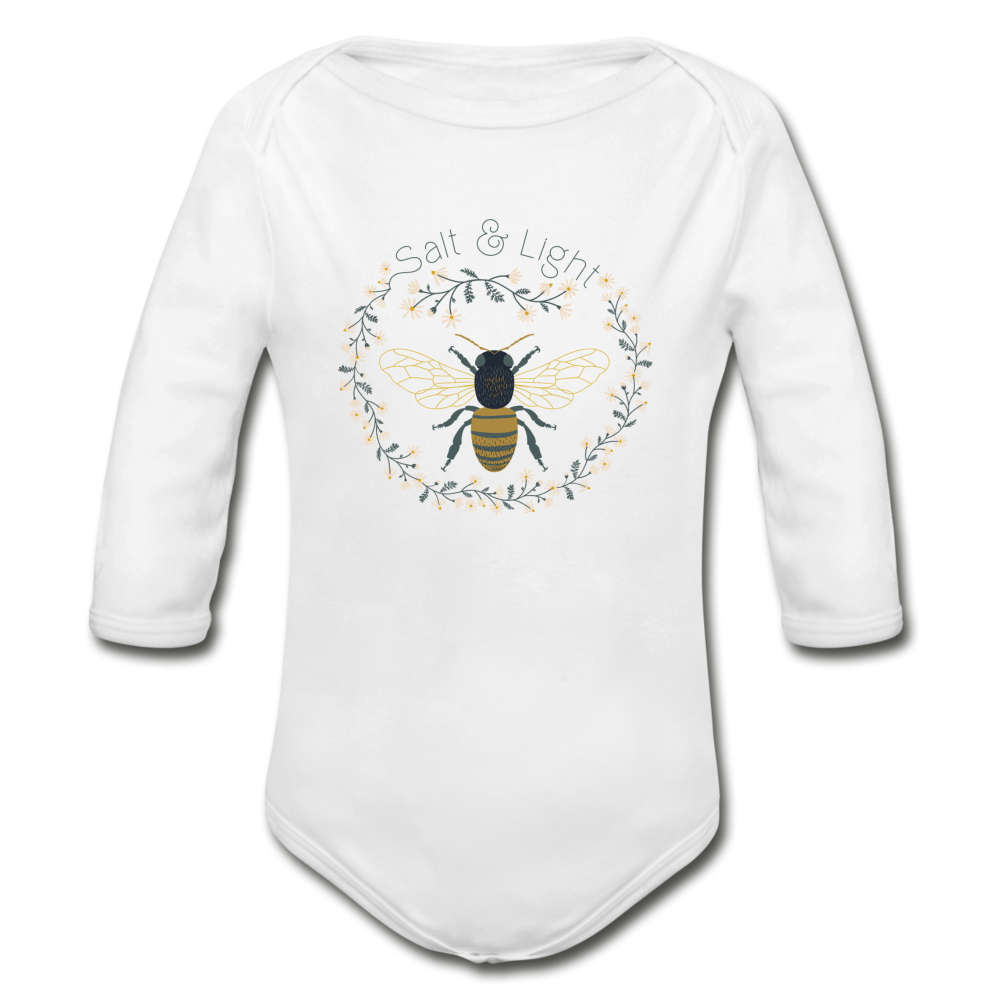 Bee Salt & Light - Organic Long Sleeve Baby Bodysuit - white