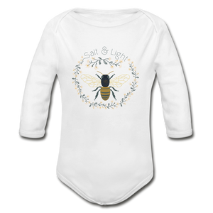 Bee Salt & Light - Organic Long Sleeve Baby Bodysuit - white