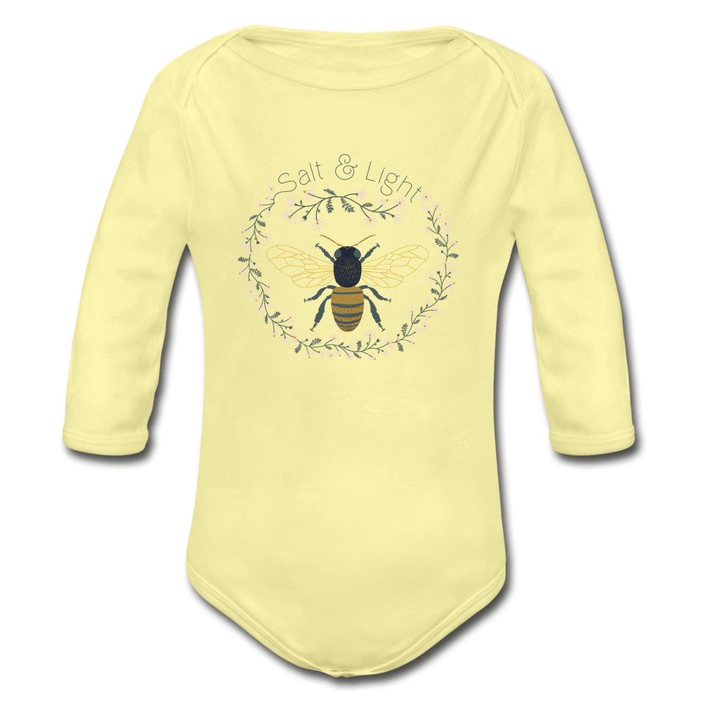 Bee Salt & Light - Organic Long Sleeve Baby Bodysuit - washed yellow