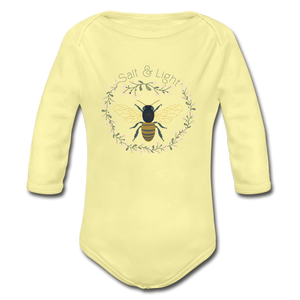 Bee Salt & Light - Organic Long Sleeve Baby Bodysuit - washed yellow
