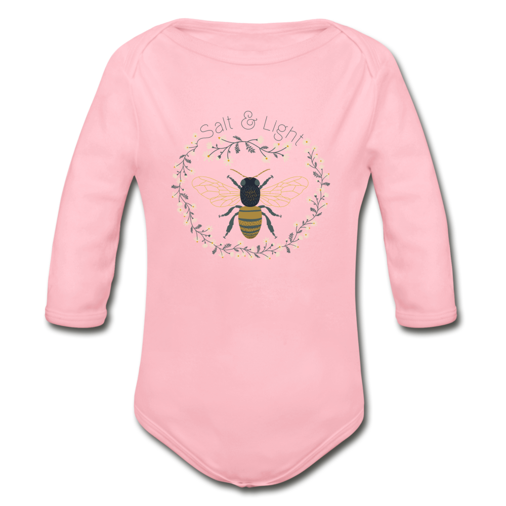 Bee Salt & Light - Organic Long Sleeve Baby Bodysuit - light pink