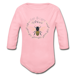Bee Salt & Light - Organic Long Sleeve Baby Bodysuit - light pink