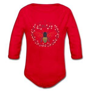 Bee Salt & Light - Organic Long Sleeve Baby Bodysuit - red