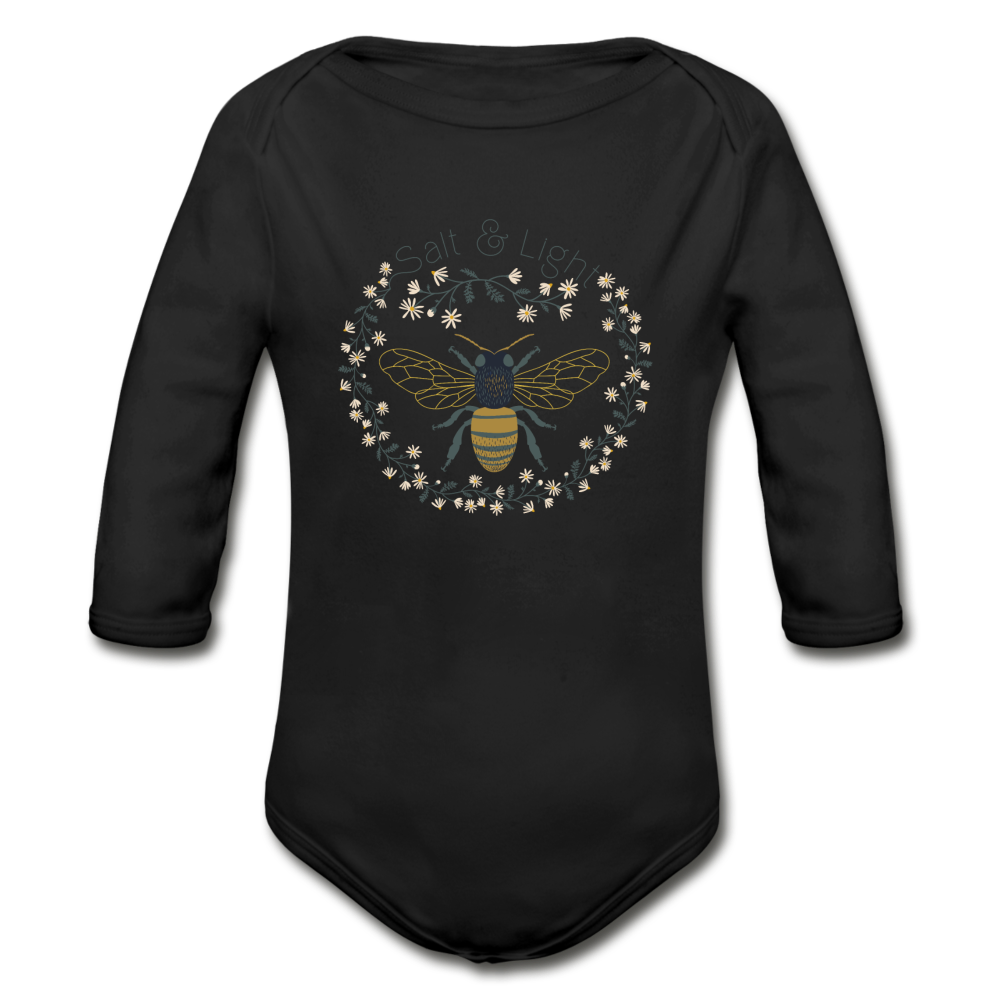 Bee Salt & Light - Organic Long Sleeve Baby Bodysuit - black