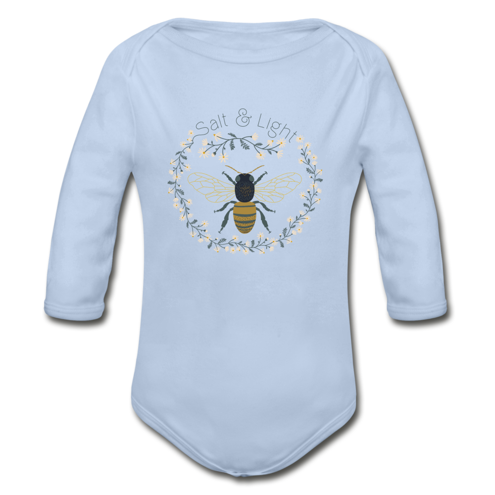 Bee Salt & Light - Organic Long Sleeve Baby Bodysuit - sky