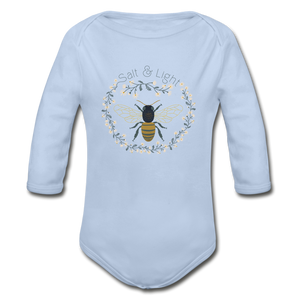 Bee Salt & Light - Organic Long Sleeve Baby Bodysuit - sky