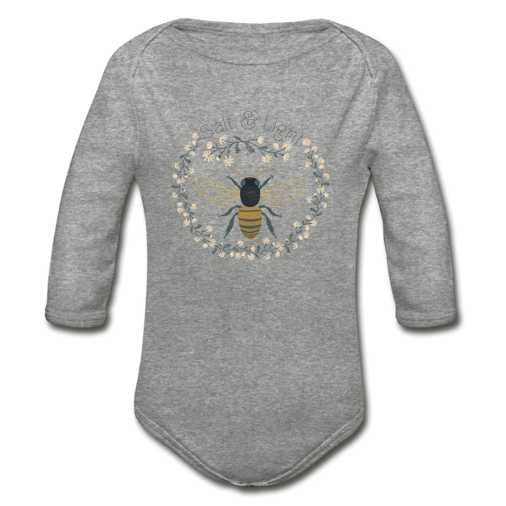 Bee Salt & Light - Organic Long Sleeve Baby Bodysuit - heather gray