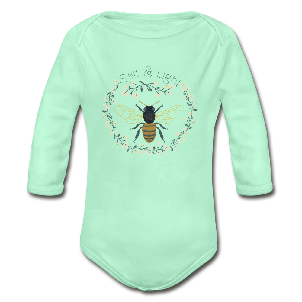 Bee Salt & Light - Organic Long Sleeve Baby Bodysuit - light mint