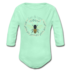 Bee Salt & Light - Organic Long Sleeve Baby Bodysuit - light mint