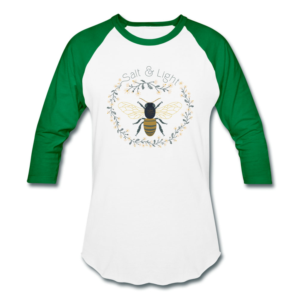 Bee Salt & Light - Baseball T-Shirt - white/kelly green