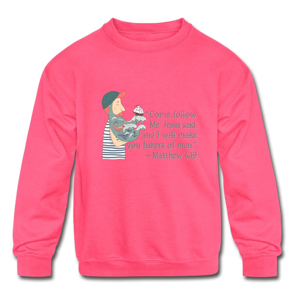 Fishers of Men - Kids' Crewneck Sweatshirt - neon pink
