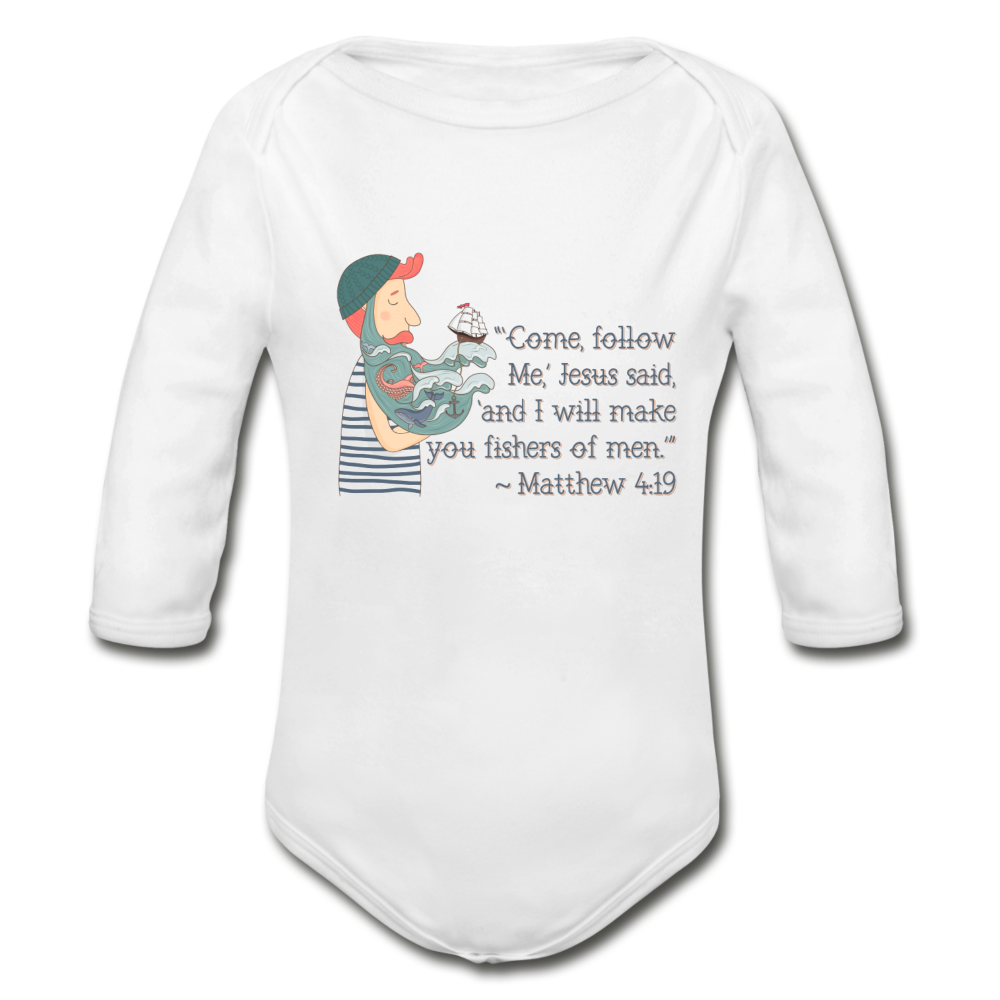 Fishers of Men - Organic Long Sleeve Baby Bodysuit - white