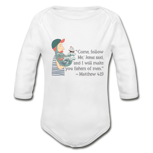 Fishers of Men - Organic Long Sleeve Baby Bodysuit - white