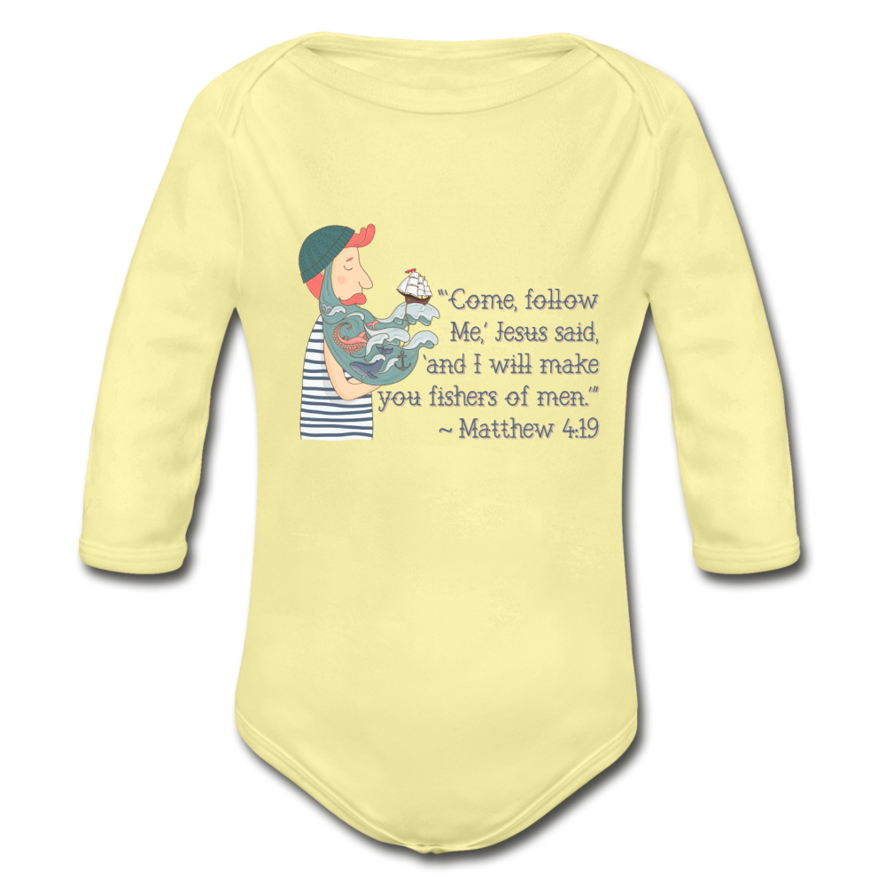 Fishers of Men - Organic Long Sleeve Baby Bodysuit - washed yellow