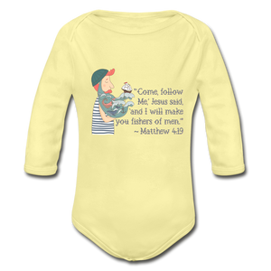 Fishers of Men - Organic Long Sleeve Baby Bodysuit - washed yellow