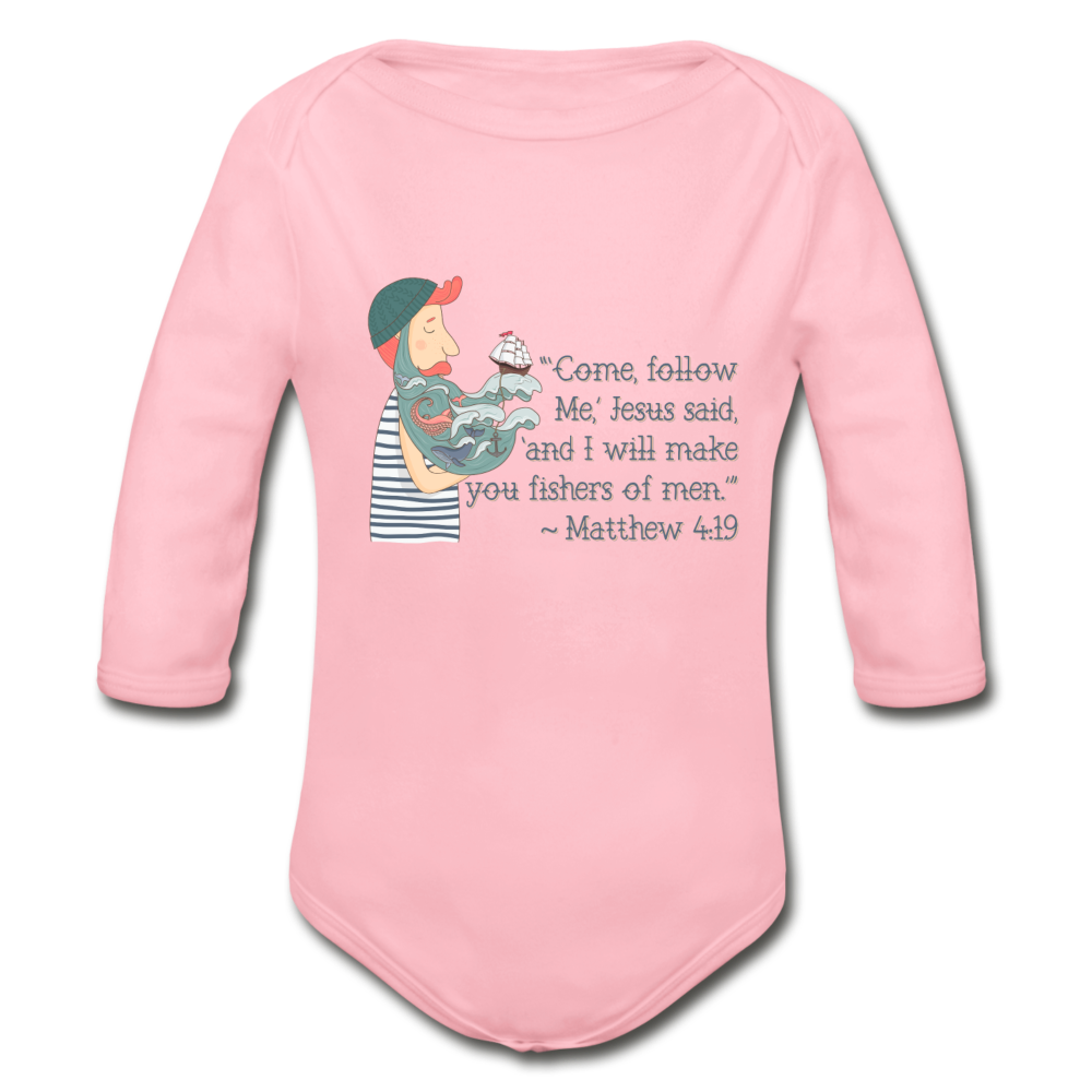 Fishers of Men - Organic Long Sleeve Baby Bodysuit - light pink