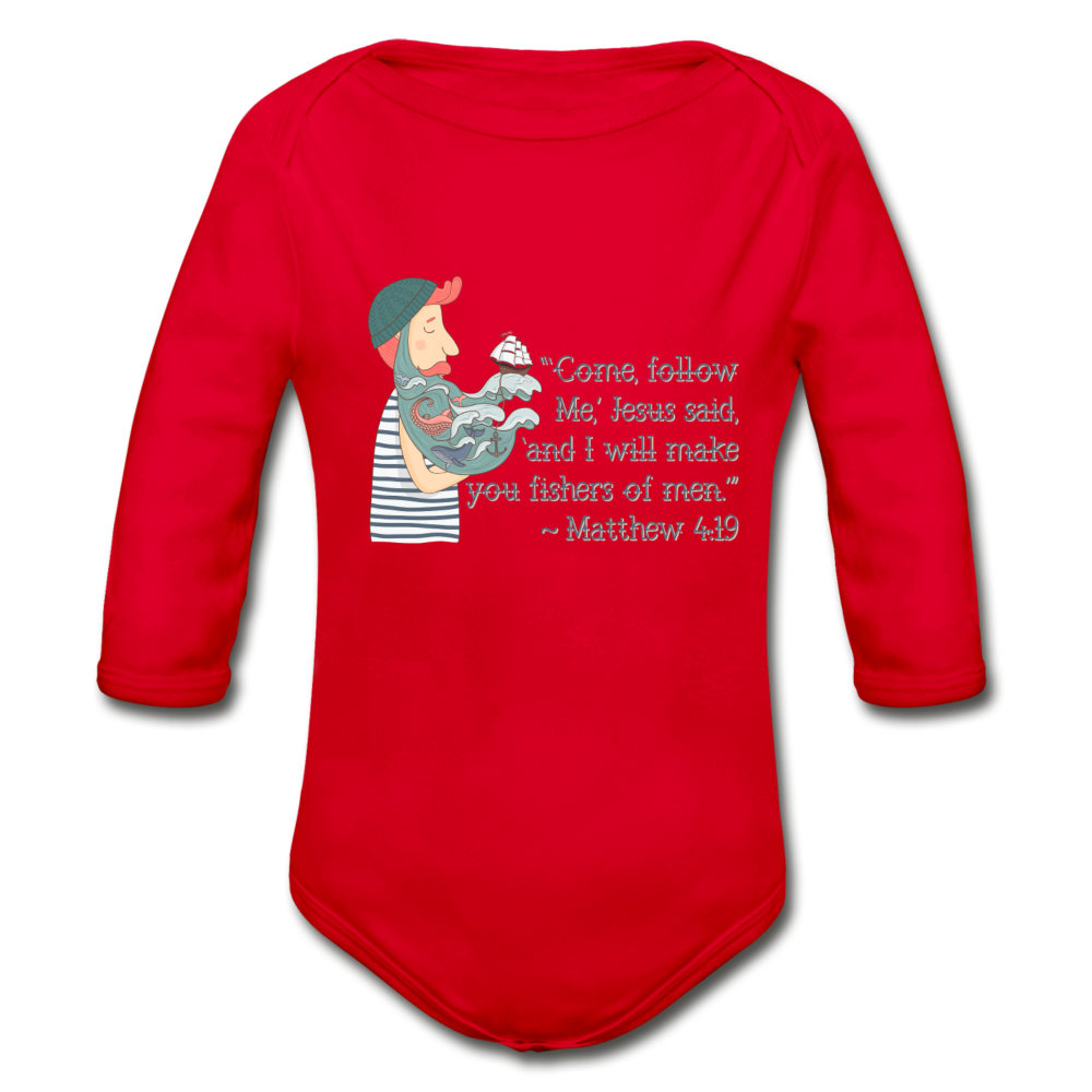 Fishers of Men - Organic Long Sleeve Baby Bodysuit - red
