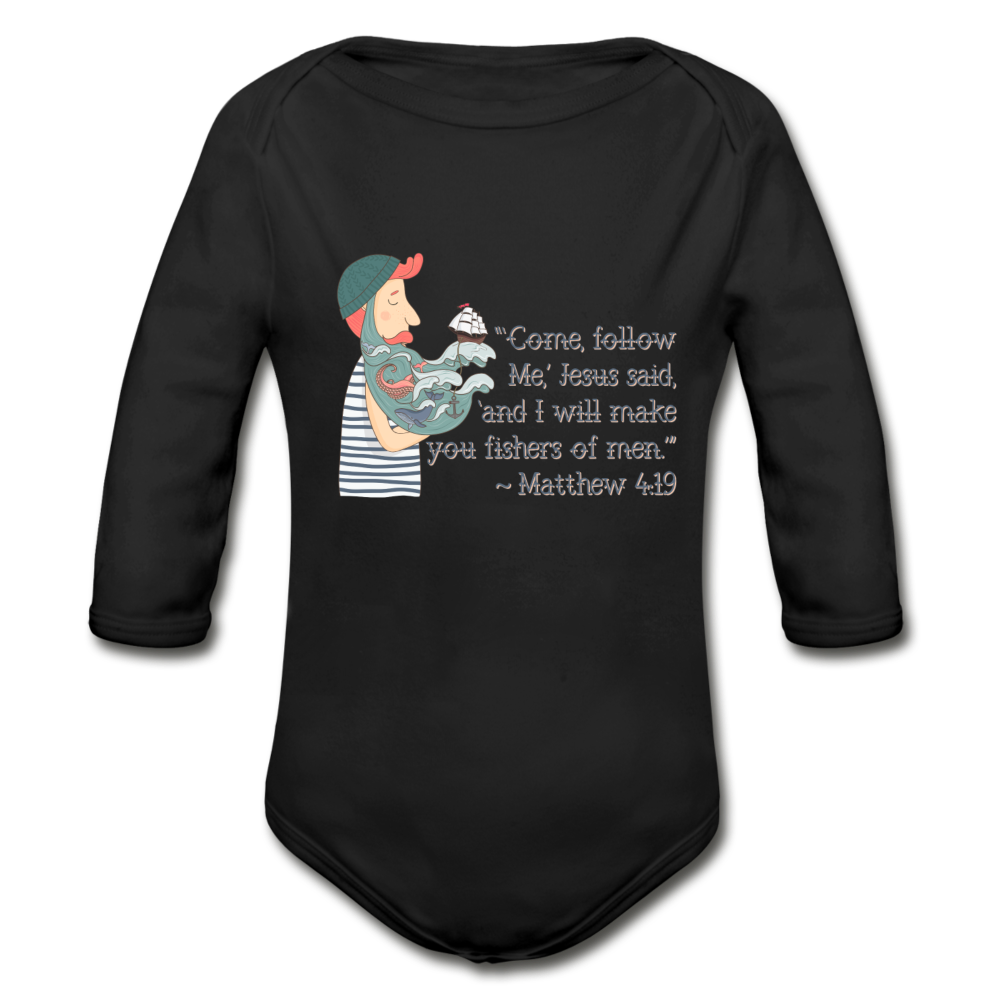Fishers of Men - Organic Long Sleeve Baby Bodysuit - black