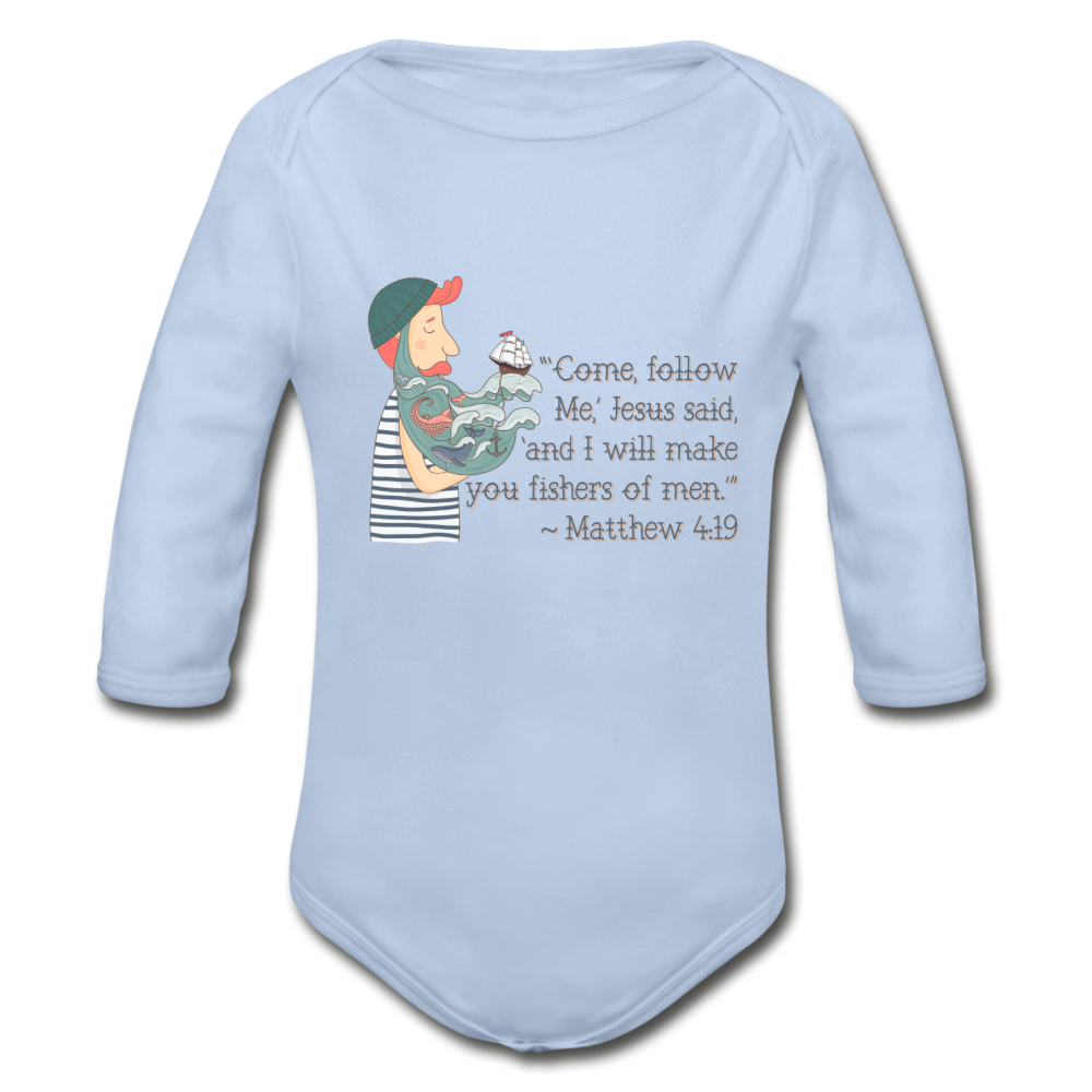 Fishers of Men - Organic Long Sleeve Baby Bodysuit - sky