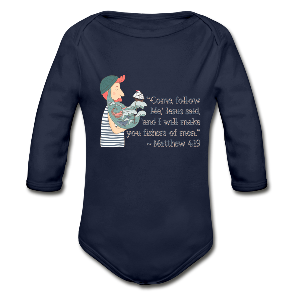Fishers of Men - Organic Long Sleeve Baby Bodysuit - dark navy