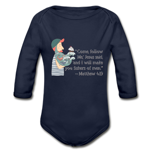 Fishers of Men - Organic Long Sleeve Baby Bodysuit - dark navy
