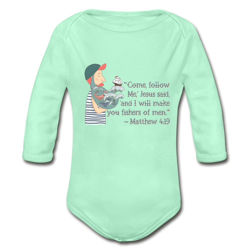 Fishers of Men - Organic Long Sleeve Baby Bodysuit - light mint