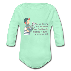 Fishers of Men - Organic Long Sleeve Baby Bodysuit - light mint
