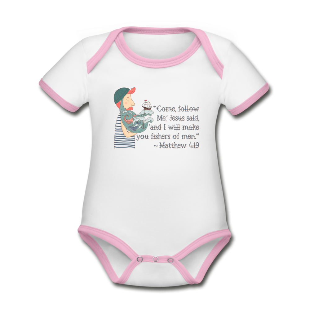 Fishers of Men - Organic Contrast Short Sleeve Baby Bodysuit - white/pink