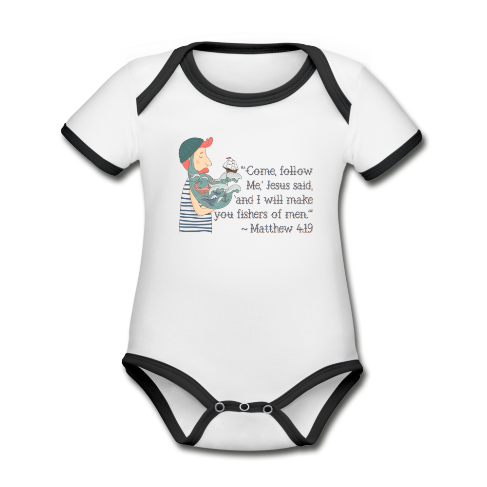 Fishers of Men - Organic Contrast Short Sleeve Baby Bodysuit - white/black