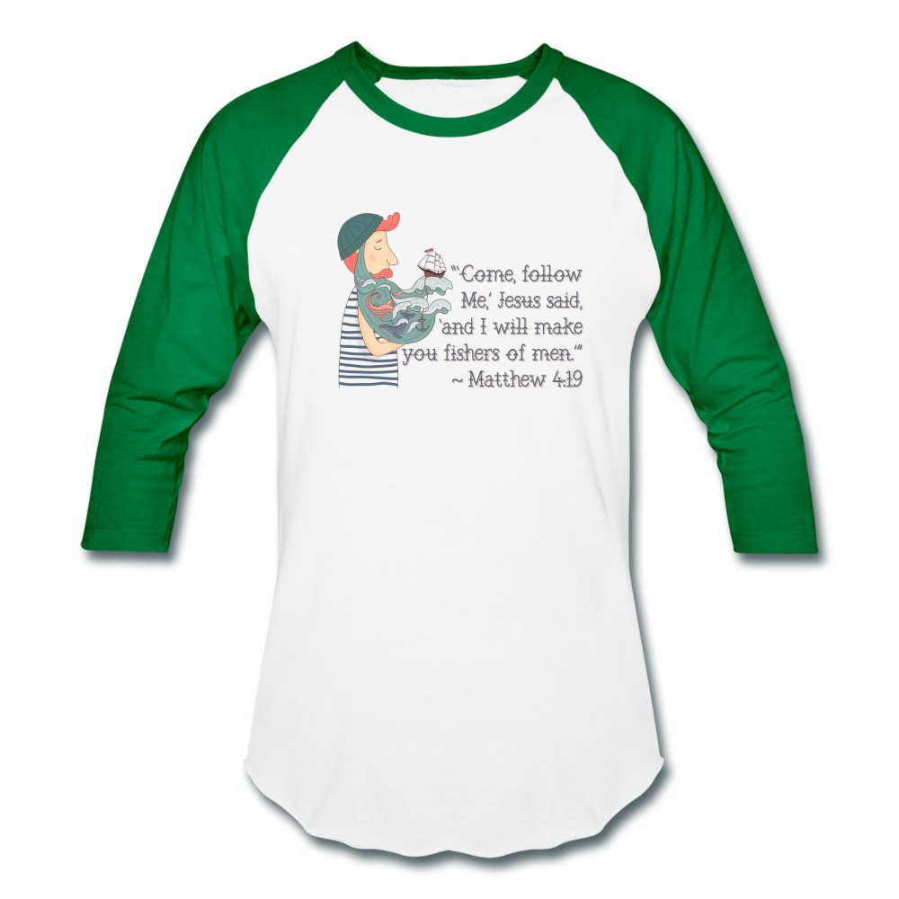 Fishers of Men - Baseball T-Shirt - white/kelly green