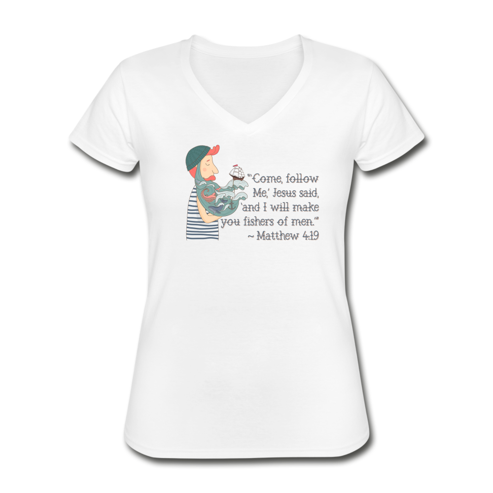 Fishers of Men - Women's V-Neck T-Shirt - white