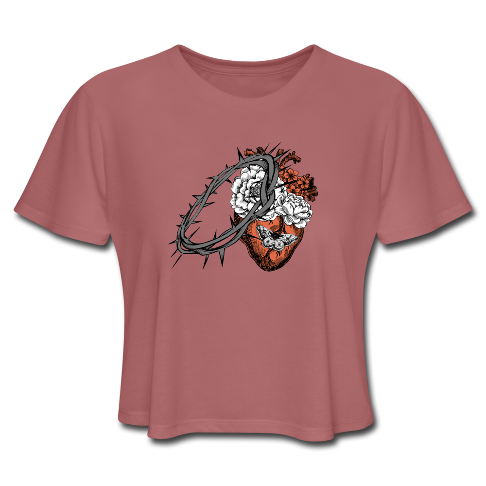 Heart for the Savior - Women's Cropped T-Shirt - mauve