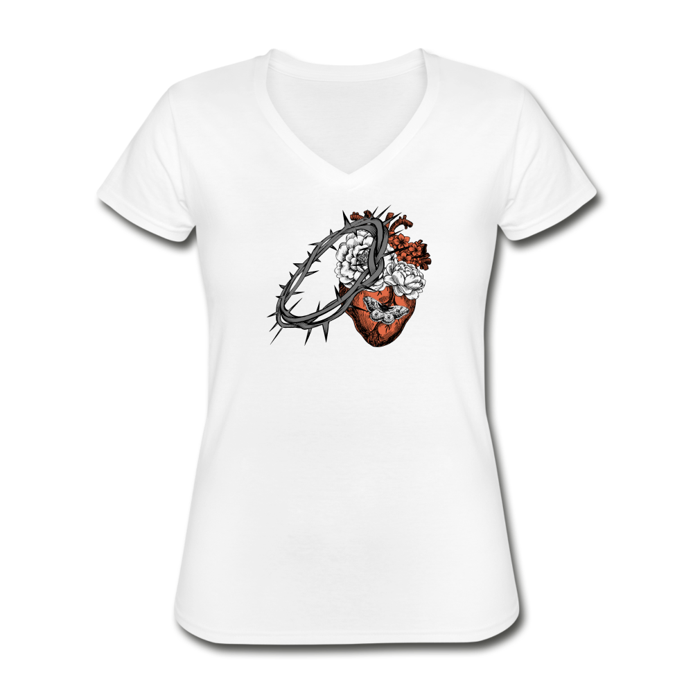 Heart for the Savior - Women's V-Neck T-Shirt - white