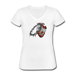 Heart for the Savior - Women's V-Neck T-Shirt - white