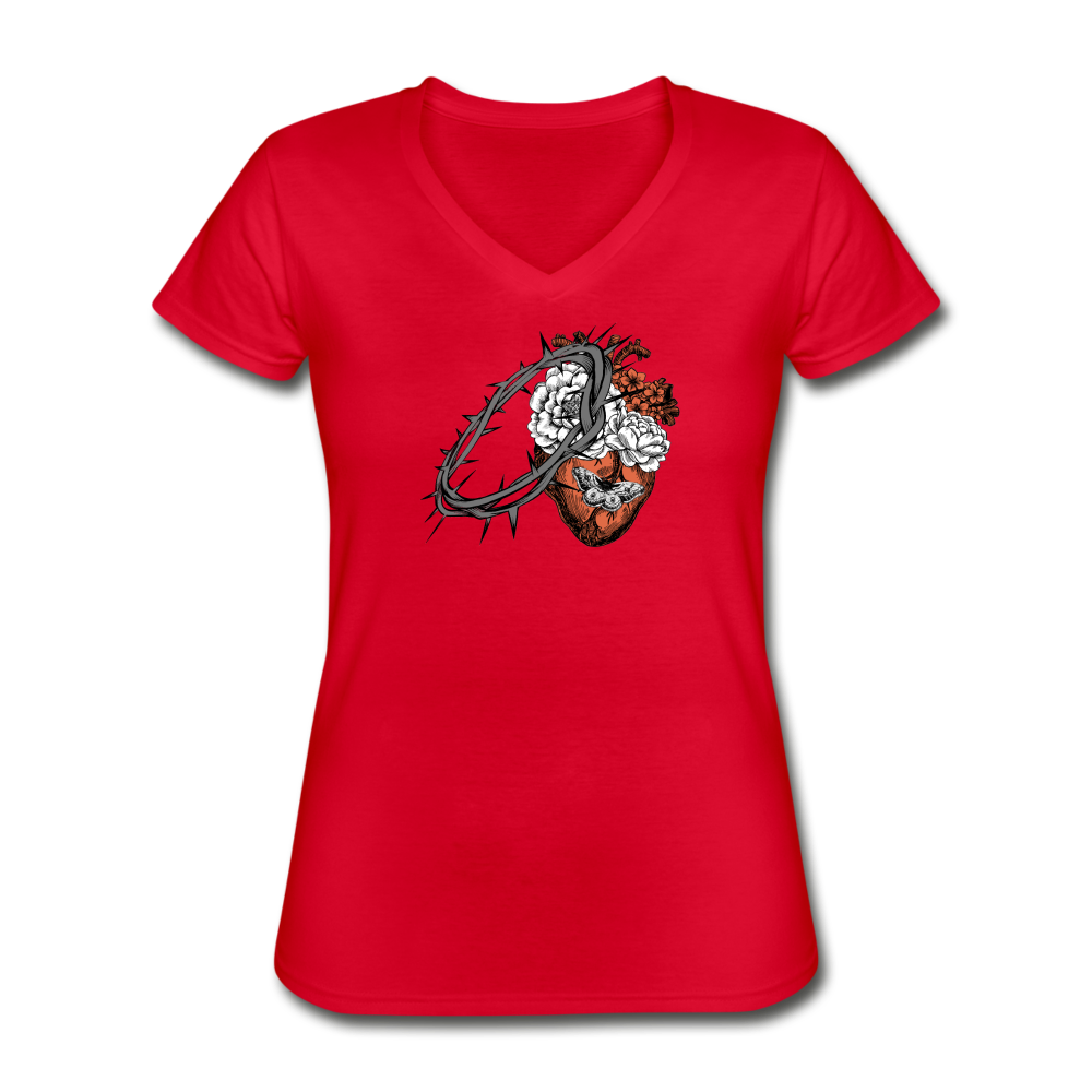Heart for the Savior - Women's V-Neck T-Shirt - red