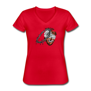 Heart for the Savior - Women's V-Neck T-Shirt - red