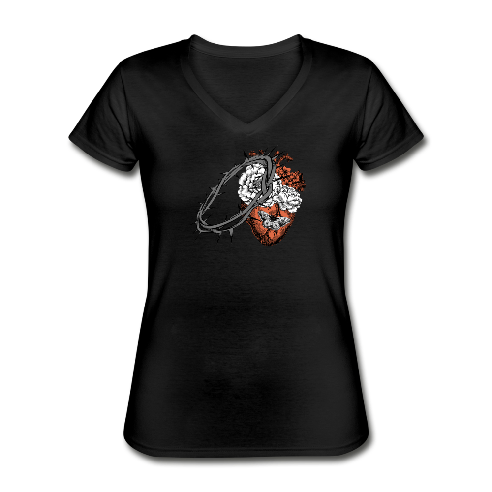 Heart for the Savior - Women's V-Neck T-Shirt - black