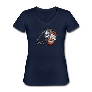 Heart for the Savior - Women's V-Neck T-Shirt - navy