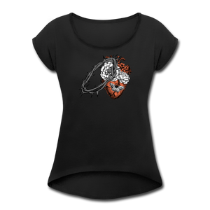 Heart for the Savior - Women's Roll Cuff T-Shirt - black