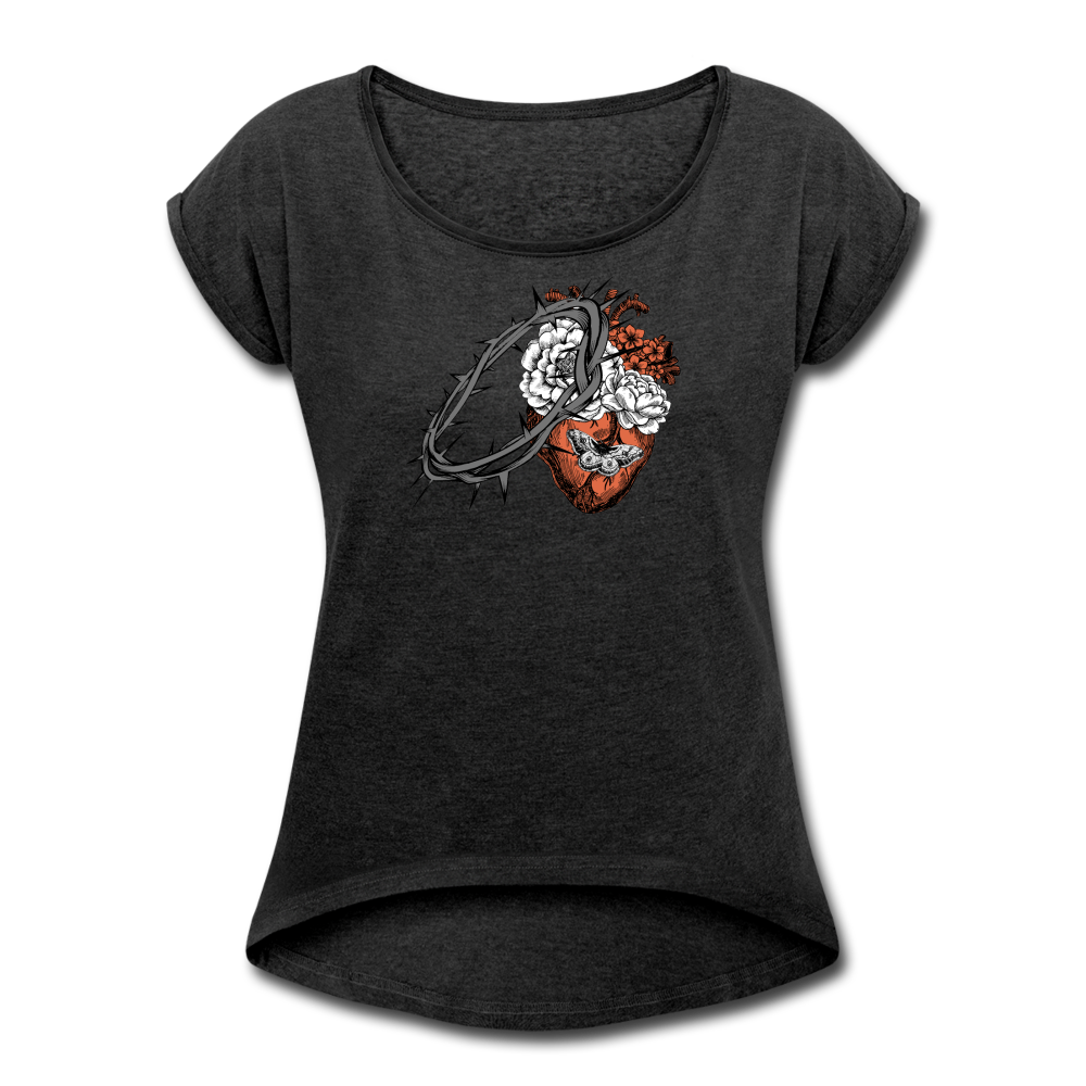 Heart for the Savior - Women's Roll Cuff T-Shirt - heather black